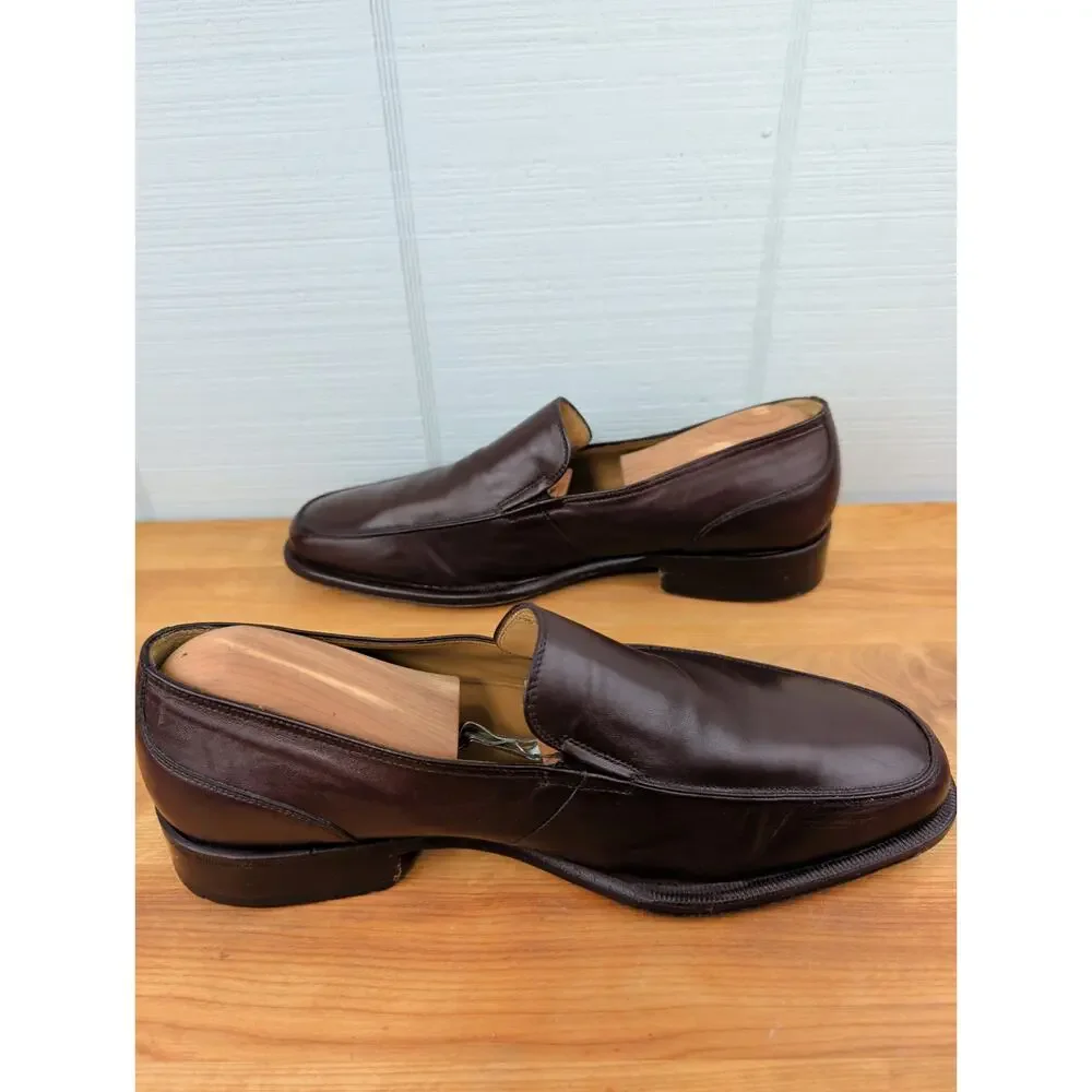 Bruno Magli Mens Brice Brown Leather Dress Shoes 12 Wide Slip On Loafers Italy